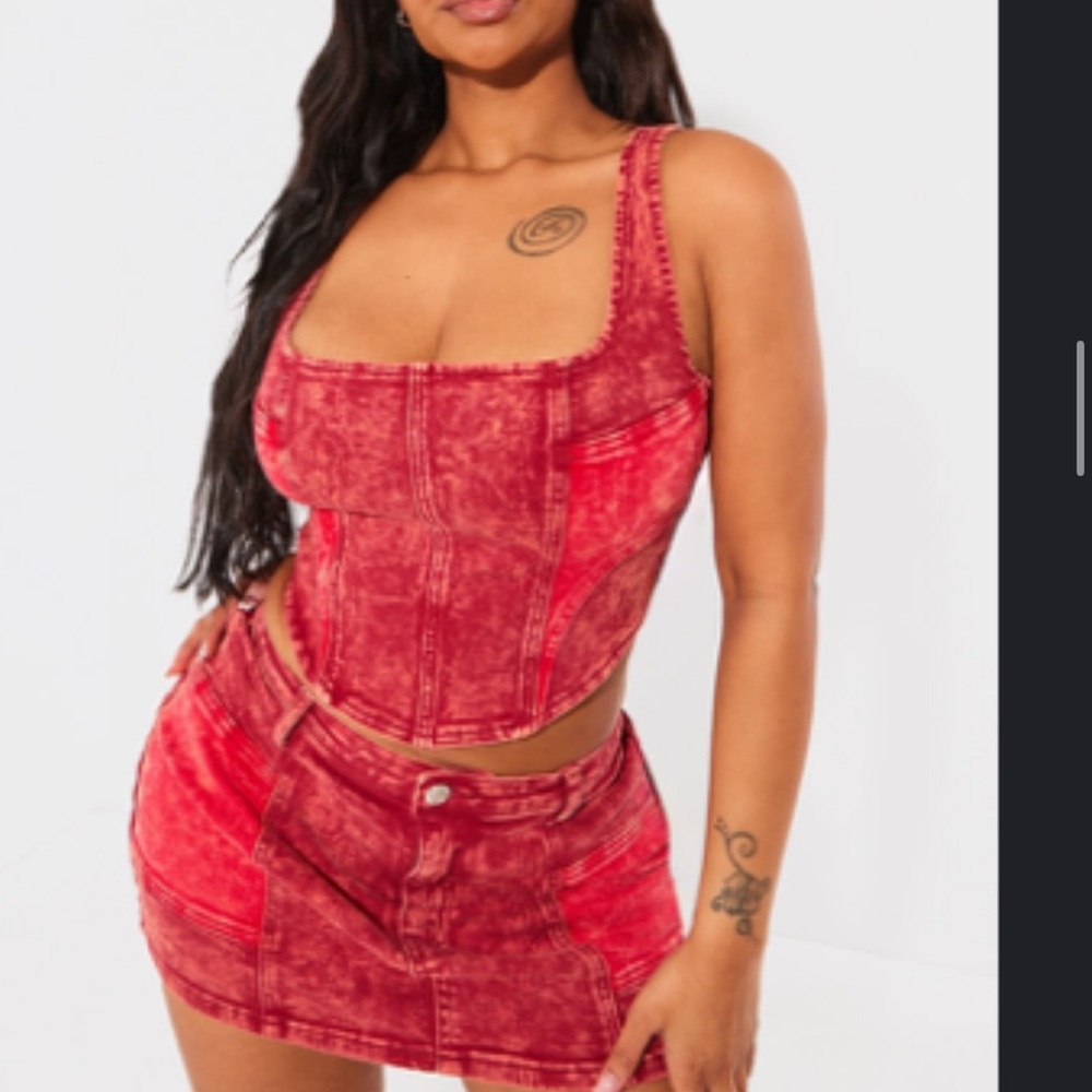 PrettyLittleThing Red Denim Set